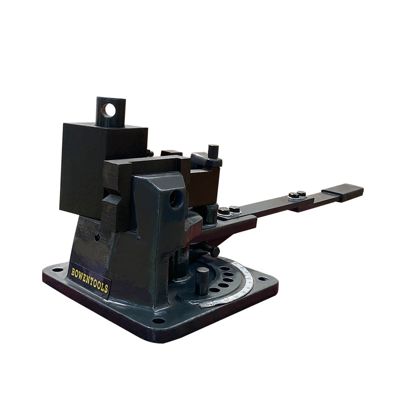 Industrial UB-100 metal bender has a rigid body made of cast steel.  ensuring safe and reliable operation. It also includes multiple radius dies bends up to 120°, and there are 5 sets of different angle/radius dies included